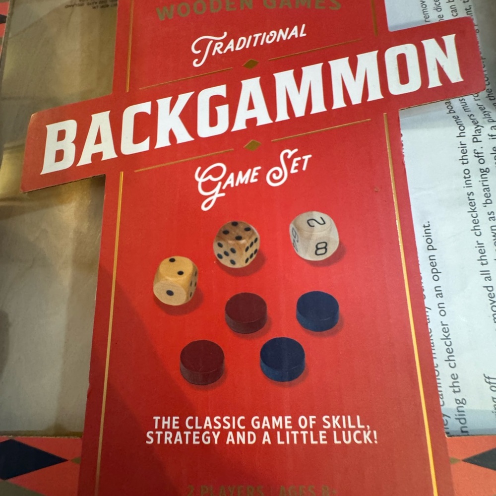 Traditional Backgammon Game Set - Red and Natural Wood